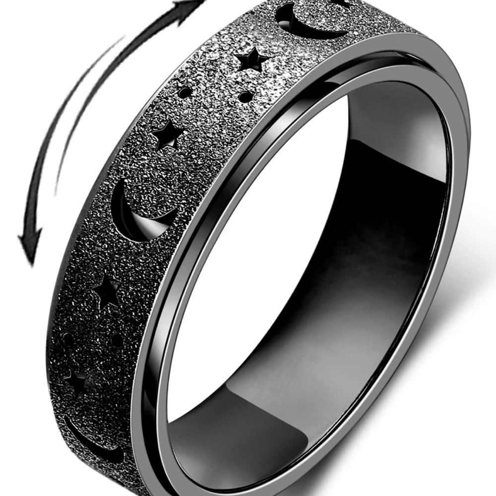 NWOT Unisex Black Star and Moon Spinner Ring